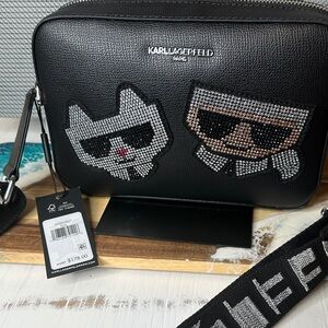 Karl Lagerfeld Black Bag with Cat and Sunglasses Embellishments
